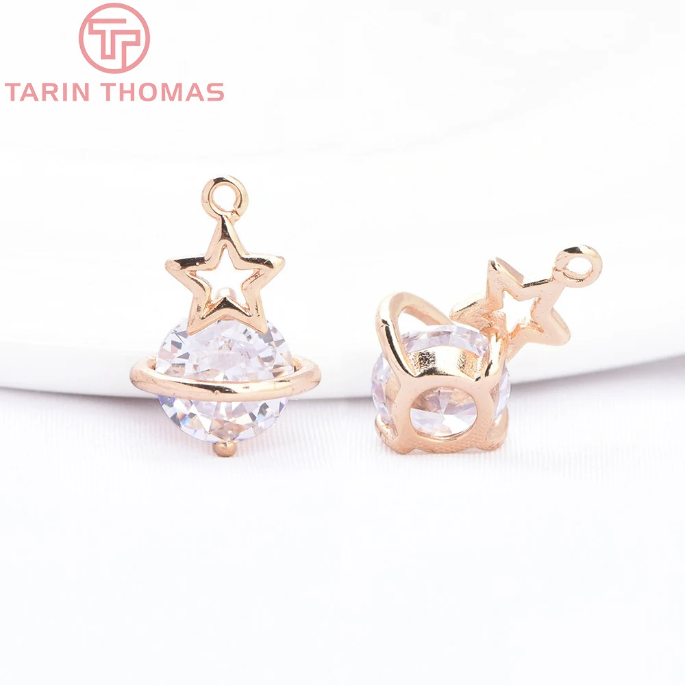 (1306) 6 uds 11x16,5 MM 24K latón chapado en Color dorado con colgantes de estrella de circón accesorios de joyería DIY de alta calidad