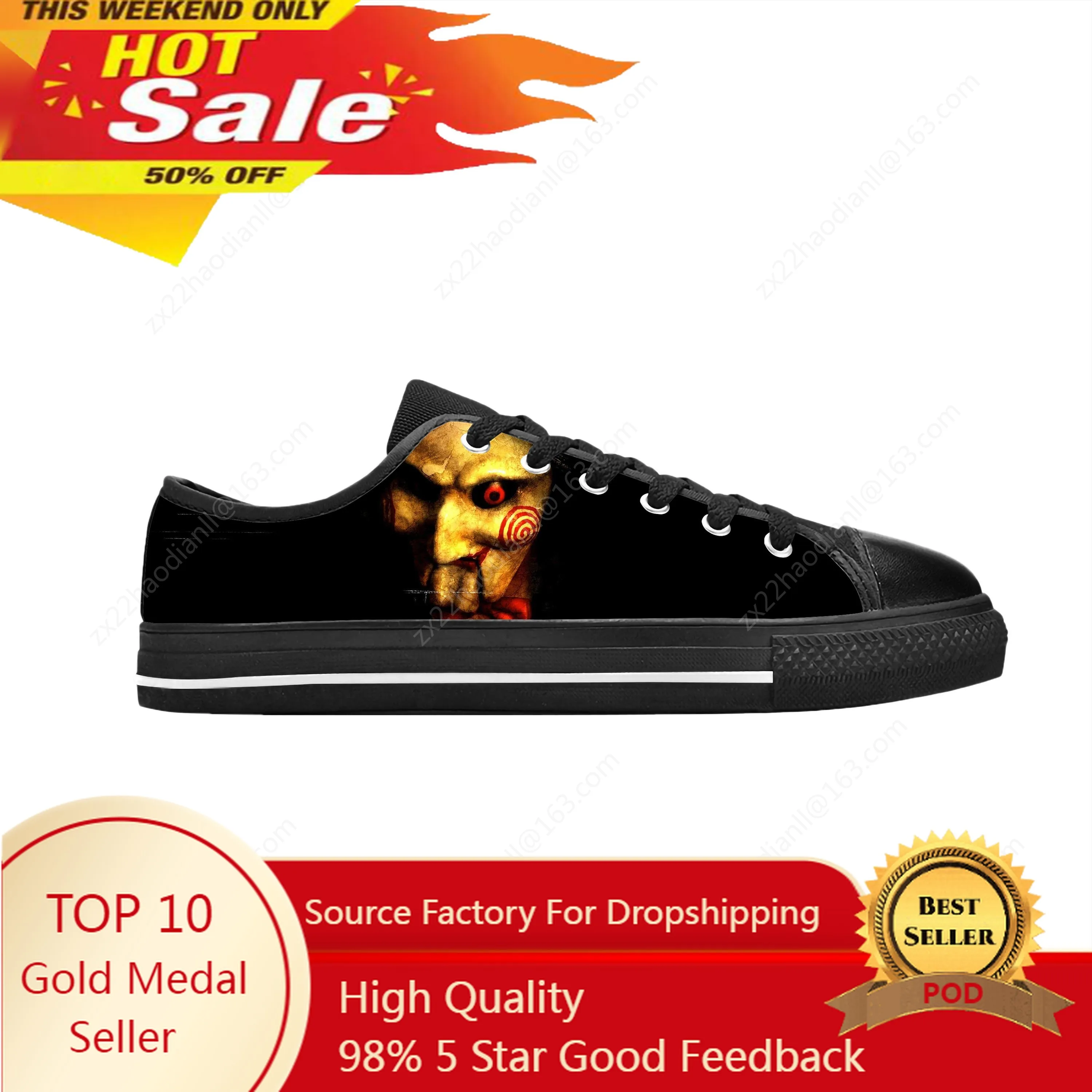 Saw Movie Horror Jigsaw Puppet Halloween Gothic Casual Cloth Shoes Low Top Comfortable Breathable 3D Print Men Women Sneakers