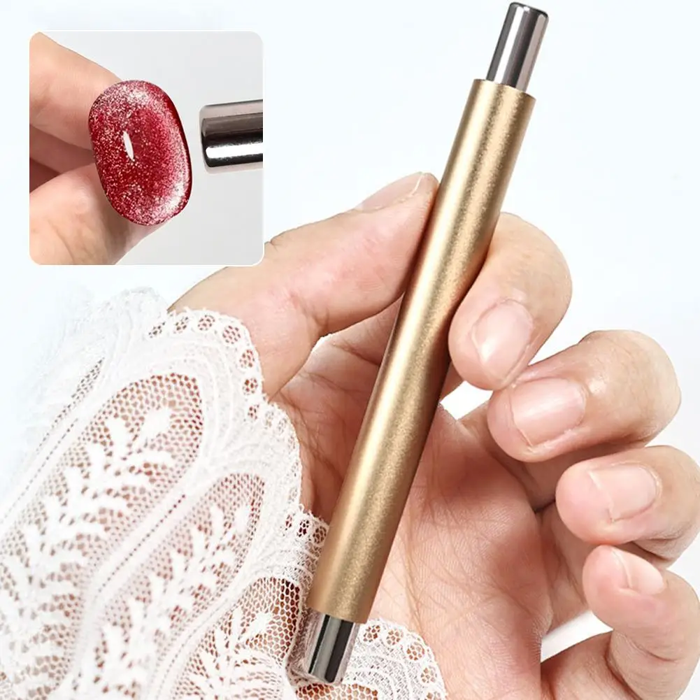 Nueva herramienta magnética para uñas de doble cabezal, bola magnética de ojo de gato, palo de aluminio, arte de uñas francés, mango cilíndrico, Gel para uñas Magn S4P7