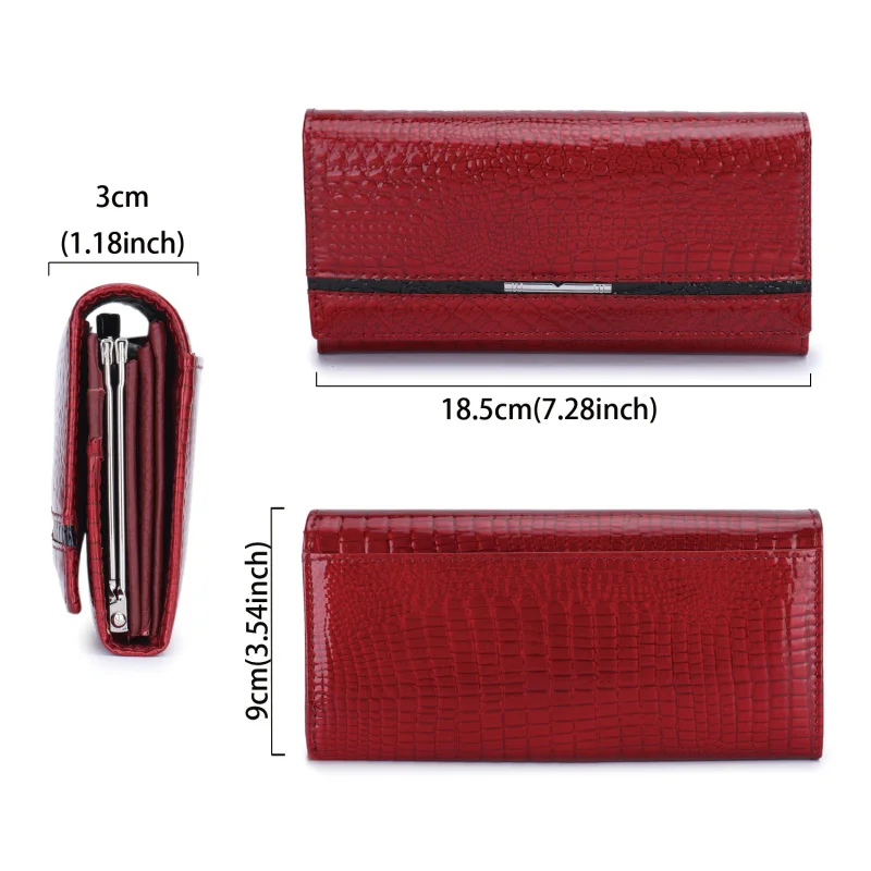 Russian Long Alligator Pattern Cowhide Leather Women Wallet Elegant Large Capacity Purse for Ladies