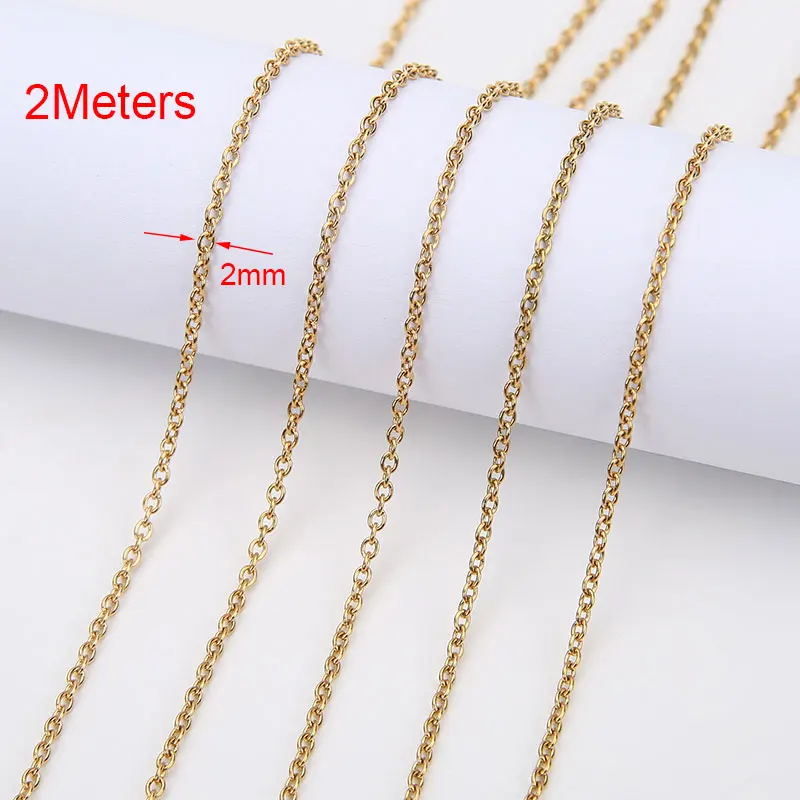 2/5meters Stainless Steel Link Chains Necklace Bulk Diameter 2mm Gold Color Chains Lot for Diy Bracelet Supplies Jewelry Making