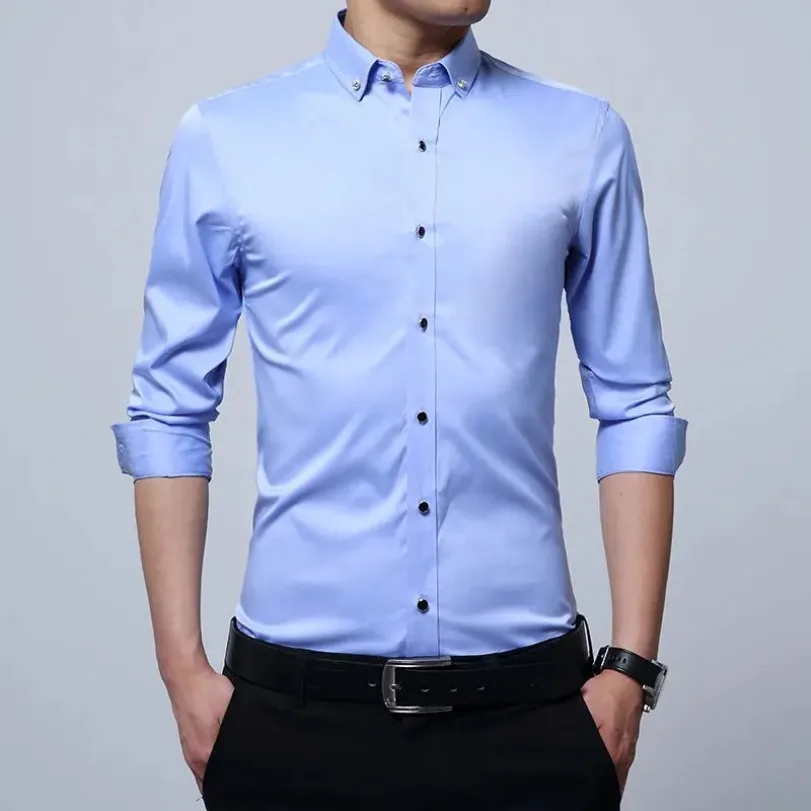 

Рубашка мужская приталенная с французскими запонками, повседневная брендовая сорочка с длинными рукавами, однотонная классическая сорочка с манжетами, белый черный синий цвет