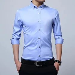 Men Long Sleeve French Cufflinks Shirt New Men's Casual Shirt Male Brand Solid Color White Black Blue Slim Fit Cuff Dress Shirts