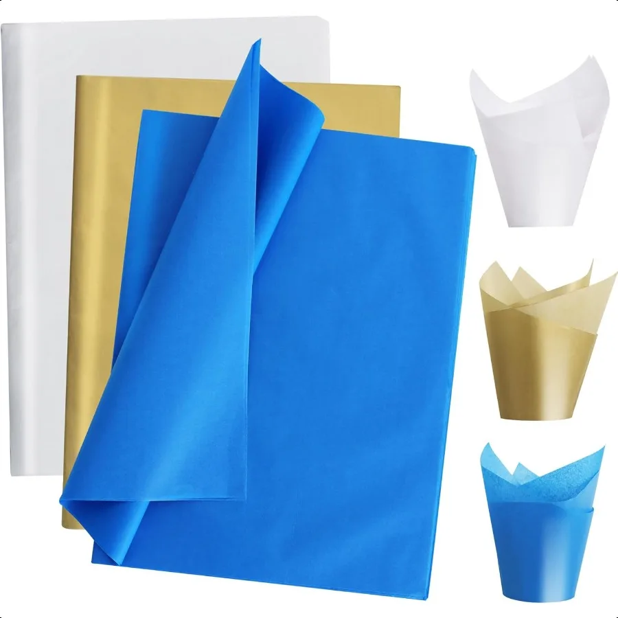 

BEISHIDA 90 Sheets Blue White Gold Tissue Paper Bulk 2025 Graduation Wrapping Tissue Paper for Gift Bags 14 x 20 Inch Gift Wrap