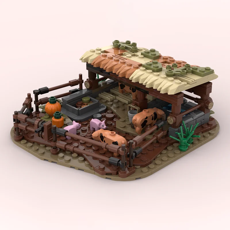 282 個 MOC 中世の町のシーン建物豚舎モデル DIY パズル組立ビルディングブロックおもちゃ子供の誕生日ギフト