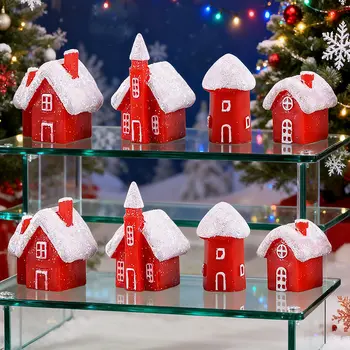 4 ks mini červený vánoční domeček figurka ozdoba miniaturní zahradní vánoční dekorace příslušenství nový rok vánoční dárek 2025 navidad 10 nejlepší prodej figurka z vesnice Noel - №2
