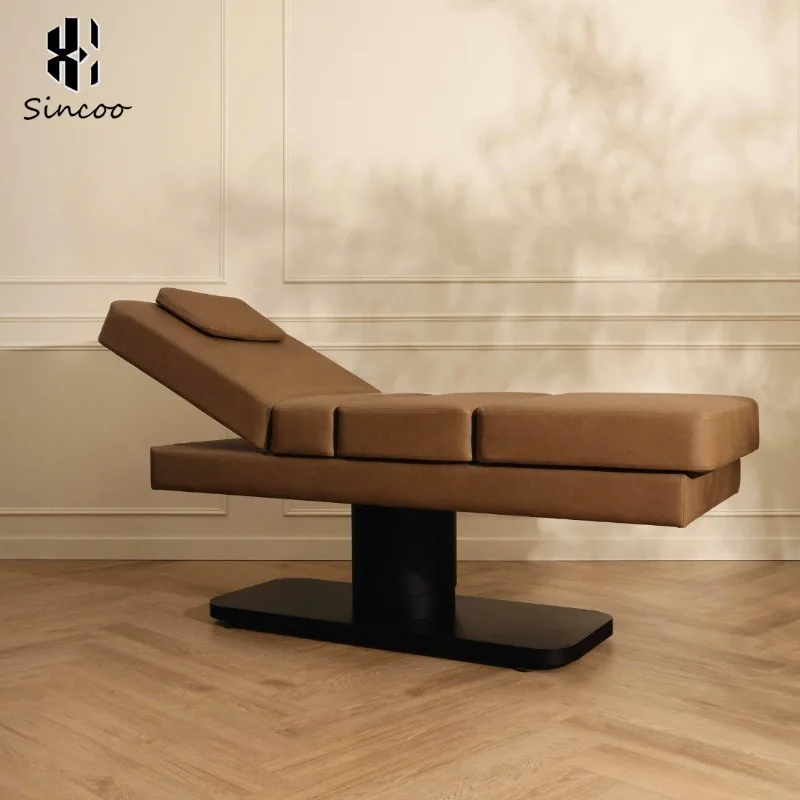 New Beauty Salon Electric Facial Massage Luxury Adjustable Height Electric Brown Massage Facial Bed
