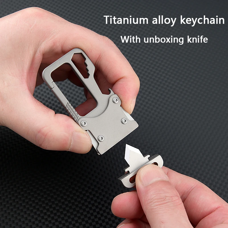 Titanium Alloy Mountaineering Buckle Multifunctional Tool for Outdoor Camping and Tourism Keychain with Unboxing Knife