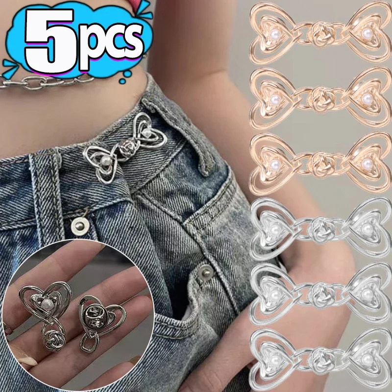 パンツとジーンズ用の調節可能なウエストクリップ、引き締め、ブローチ、ハートバックル、縫製不要、パンツボタン、衣類アクセサリー
