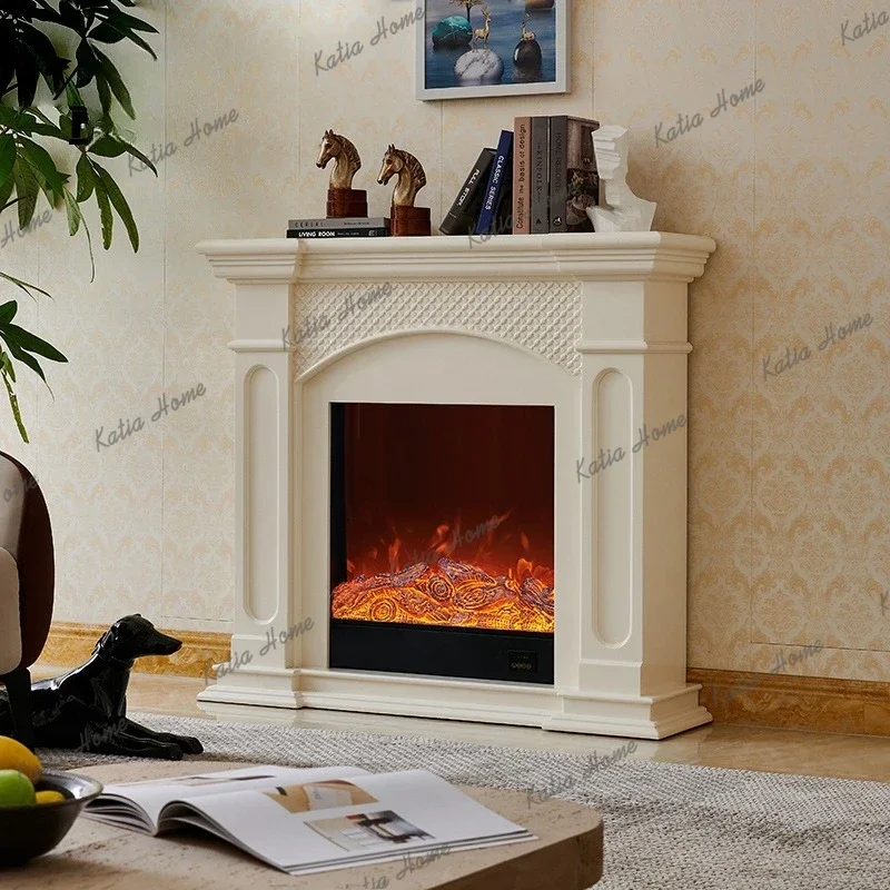 LD Solid Wood European-style Living Room Cabinets Simulated Flame Heating Decorative Fireplace Simple French Furniture