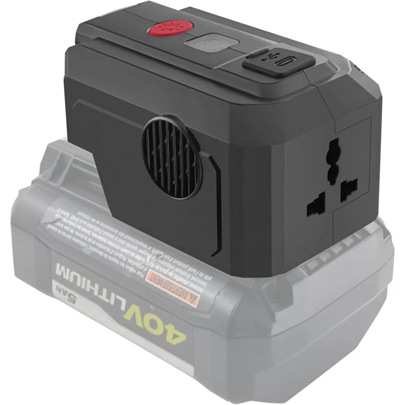 Power Inverter For Ryobi 40V Battery 200W DC 18V To AC 110V With USB Portand Type-C PD3.0 Output LED Lighting US Plug