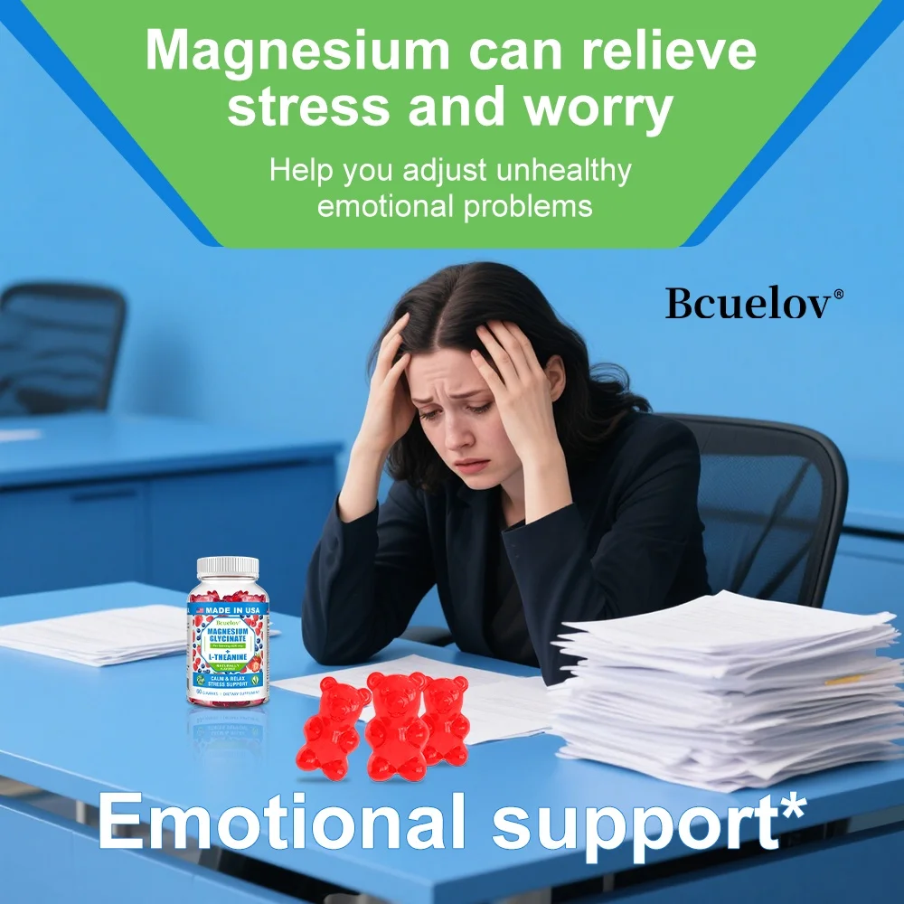 Magnesium Glycinate Gummies - with L-Theanine, Naturally Flavored, Calm Relax Stress Support, Non-GMO