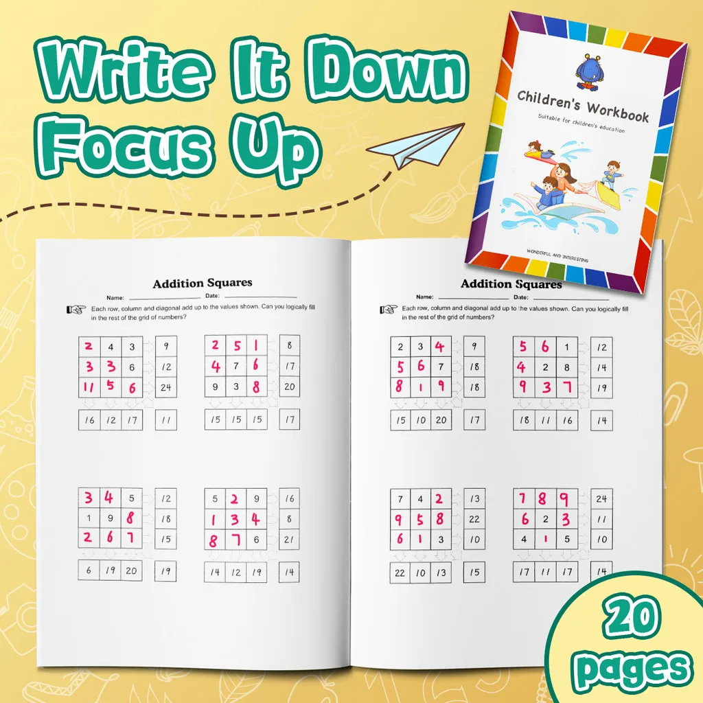 

Рабочая тетрадь по математике: Сложение в стиле квадратных матриц и логические головоломки, развитие числового чутья и умственной математики.