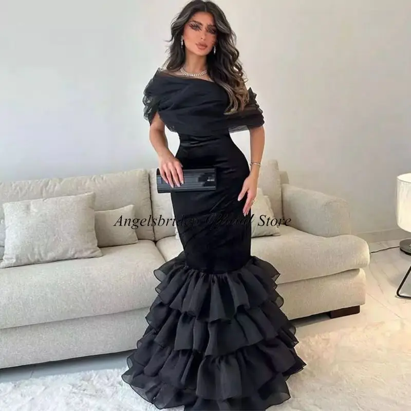 Angelsbridep Saudi Arabia Mermaid Prom Dresses Organza Skirt Tiered Evening Party Gowns Event Dresses Vestidos De Graduación