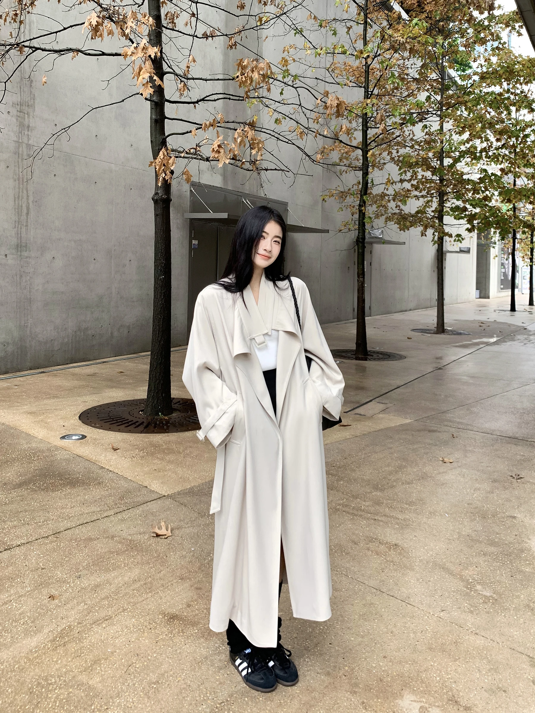 

Buou Premium Feel Draped Sle Women's Spring Autumn New Aosphere Long Coat Casual Ele Polyester Zipper Closure