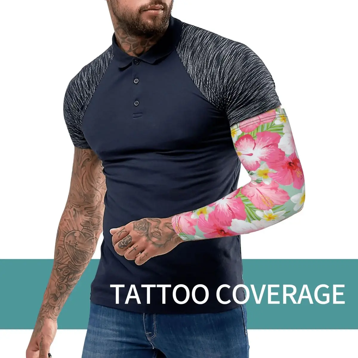 أكمام أذرع تبريد خارجية من زهور الكركديه والبلوميريا الاستوائية، غطاء حماية من الشمس فوق البنفسجية، أكمام وشم لركوب الدراجات في الصيف #6