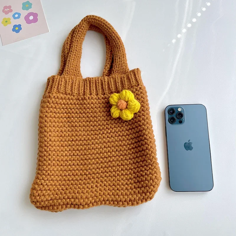 Crochet Kawaii Floral Small Size Moible Phone Pouch Bag Girl Vintage Cottagecore Korean Fashion Cute Lolita Knitted Hand Bag