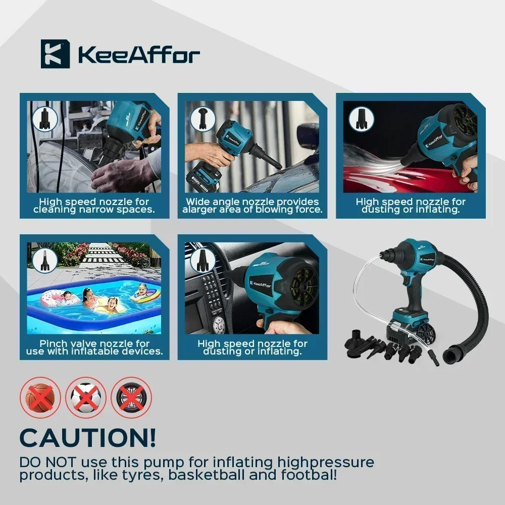 KEEAFFOR 1500W 80000RPM Ventilatore Brushless Cordless Multifunzione Gonfiatore Aspirapolvere Pulitore di Polvere Ventilatore Per Makita 18v Batteria