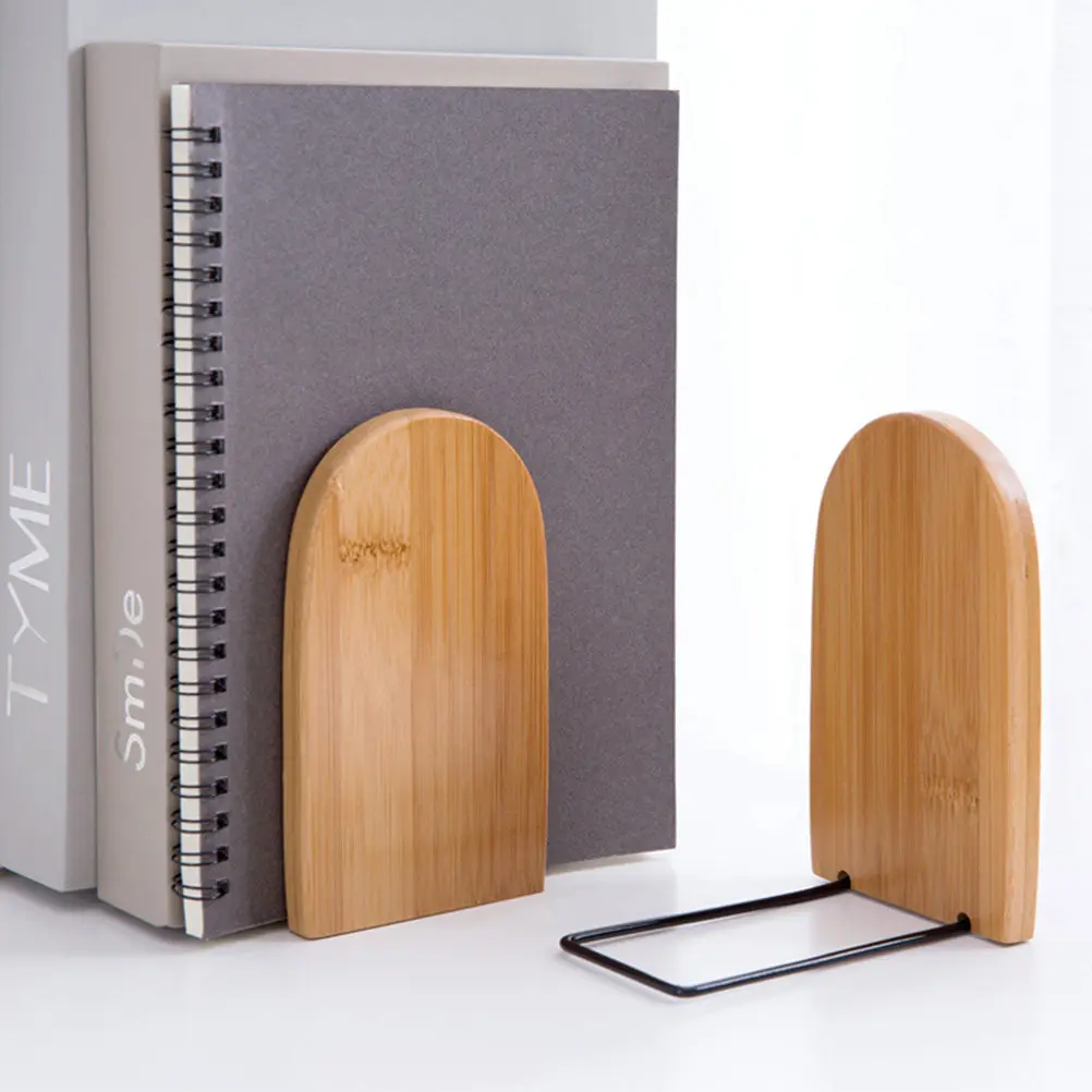 2Pcs Bamboo Bookends 13x9.5cm Simplistic Book Stopper for Office Home Library Study Efficient Document Organization Elegant