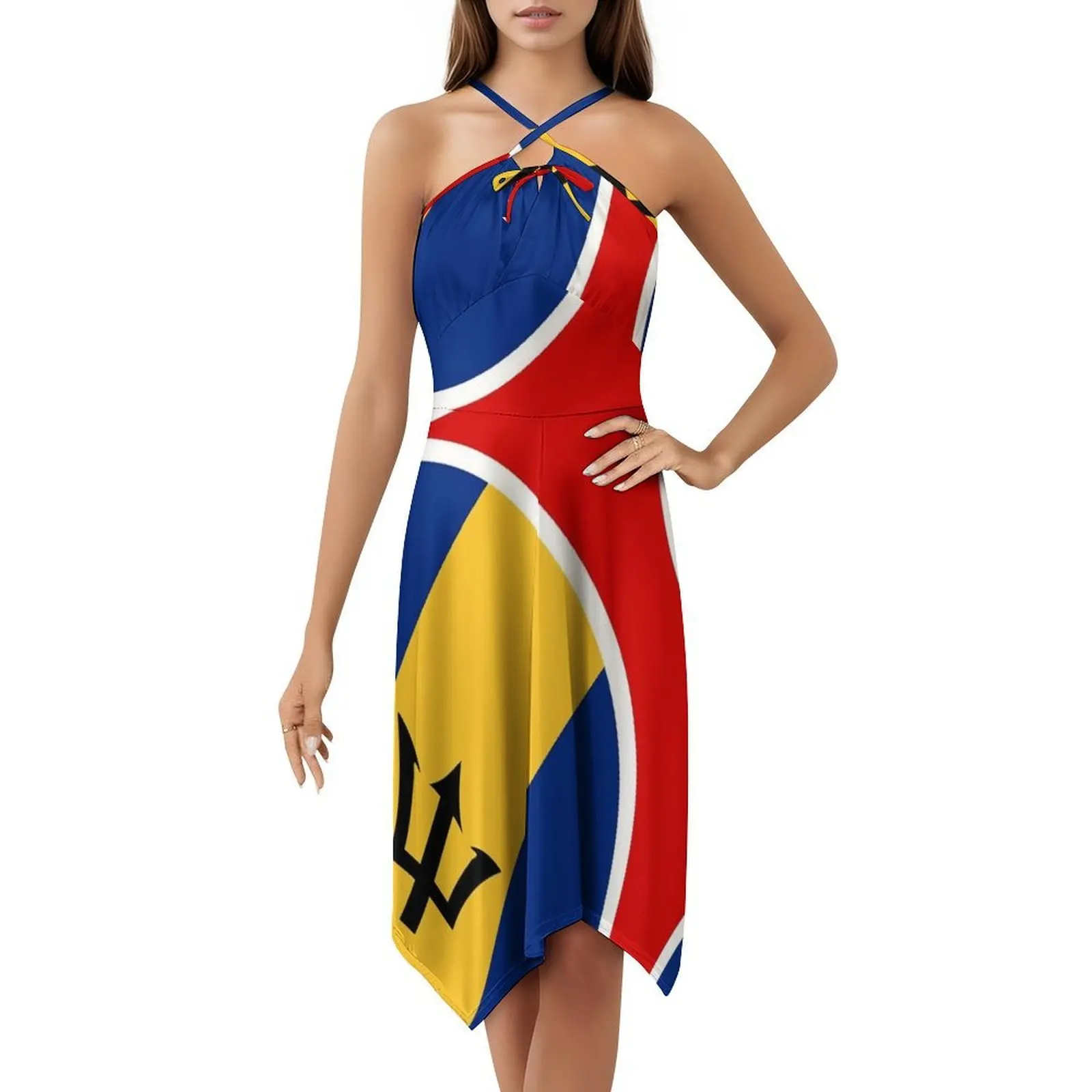 Barbados Flag Gifts Stickers & Products ( N ) Vintage Bohemian Dress Puff Sleeve Or Sleeveless Options For Women Dress Barbados