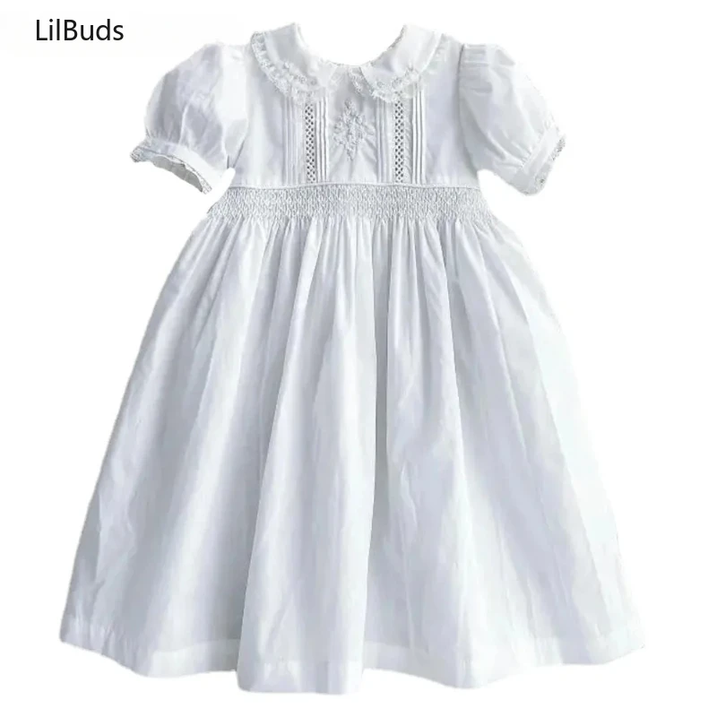 Baby Kids Birthday Baptism Frock Children Matching Outfit Girls Smocked Embrodiery Spanish Clothes HandMade Smocking White Dress