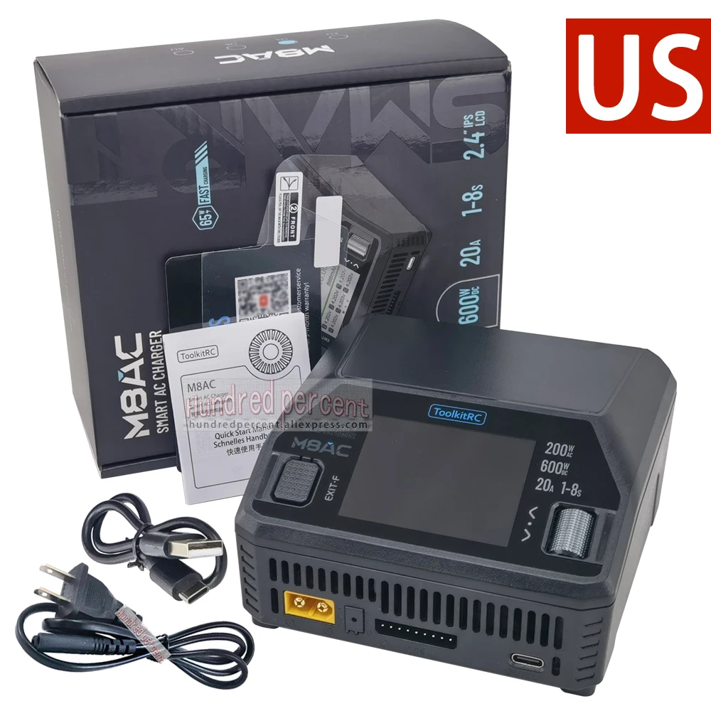 ToolkitRC M8AC Smart Lipo Battery Charger Discharger AC 200W DC 600W 20A for 1-8S LiHV Lipo Battery PD 65W FPV Model Parts Car