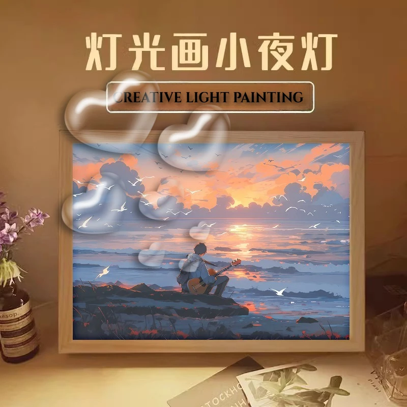 

Creative lamp painting acrylic landscape healing meditation illuminate dark art decoration night light photo frame table setting
