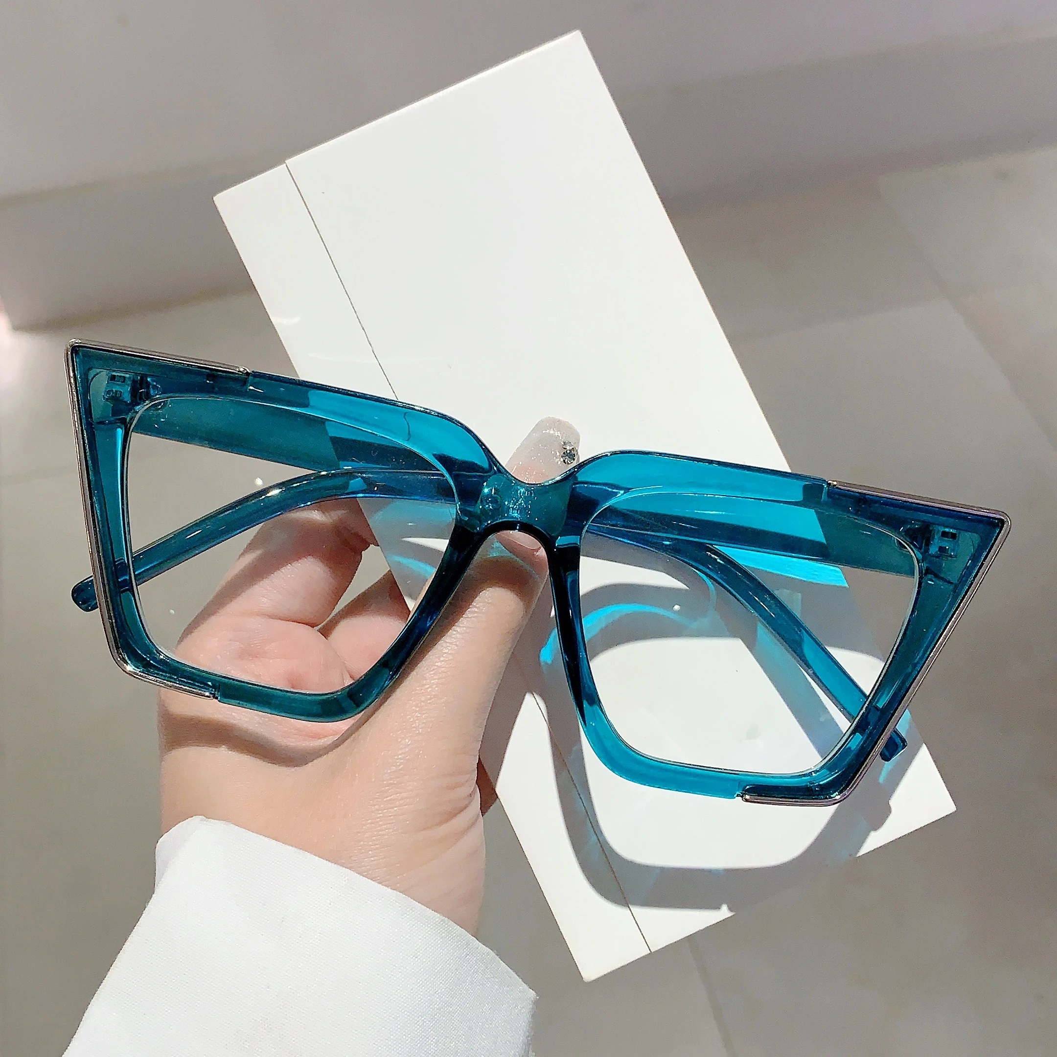 KAMMPT Oversized Vintage Glasses Women Fashion Cat Eye Blue Light Blocking  Eyewear Chic Candy Color Non-prescription Eyeglasses