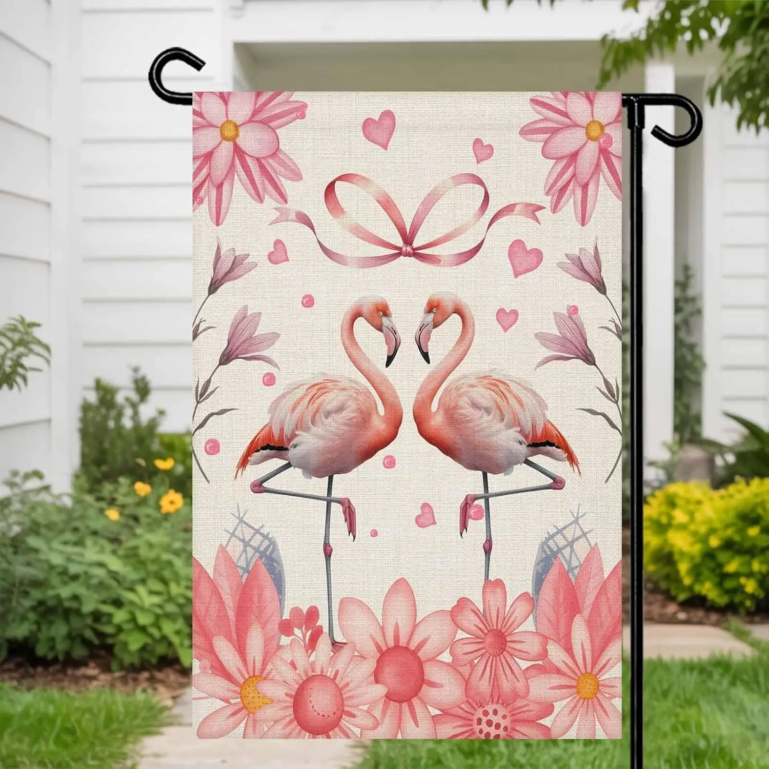 Happy Valentine's Day Garden Flags 12x18 Double Sided Outside Decoration Romantic Pink Flamingo Floral Burlap Decorative LLO uui