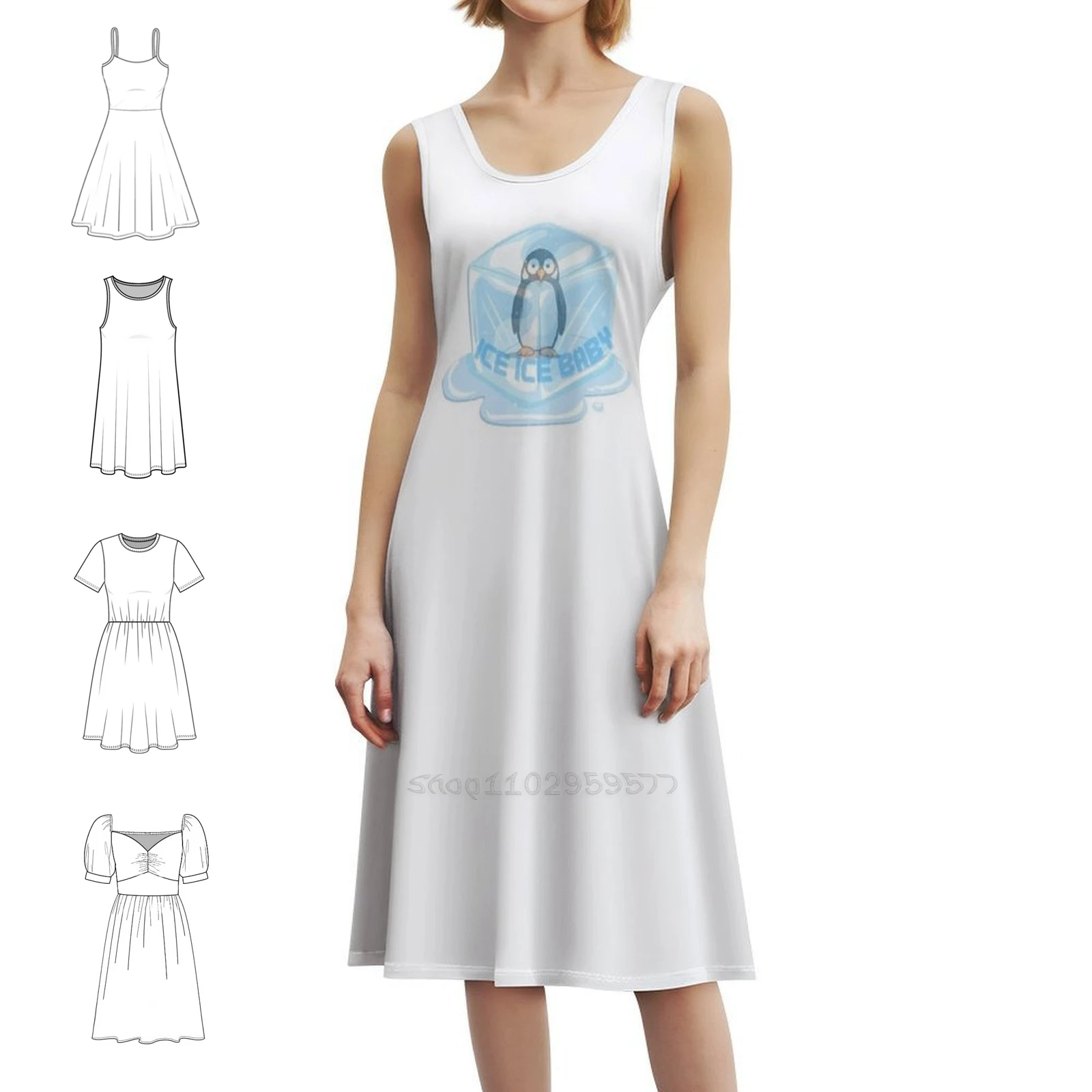 

Ice Ice Baby Korean Style Dress For Women Elegant Casual Dress For Party Or Daily Wear Penguins Friendship Together Pals Bond