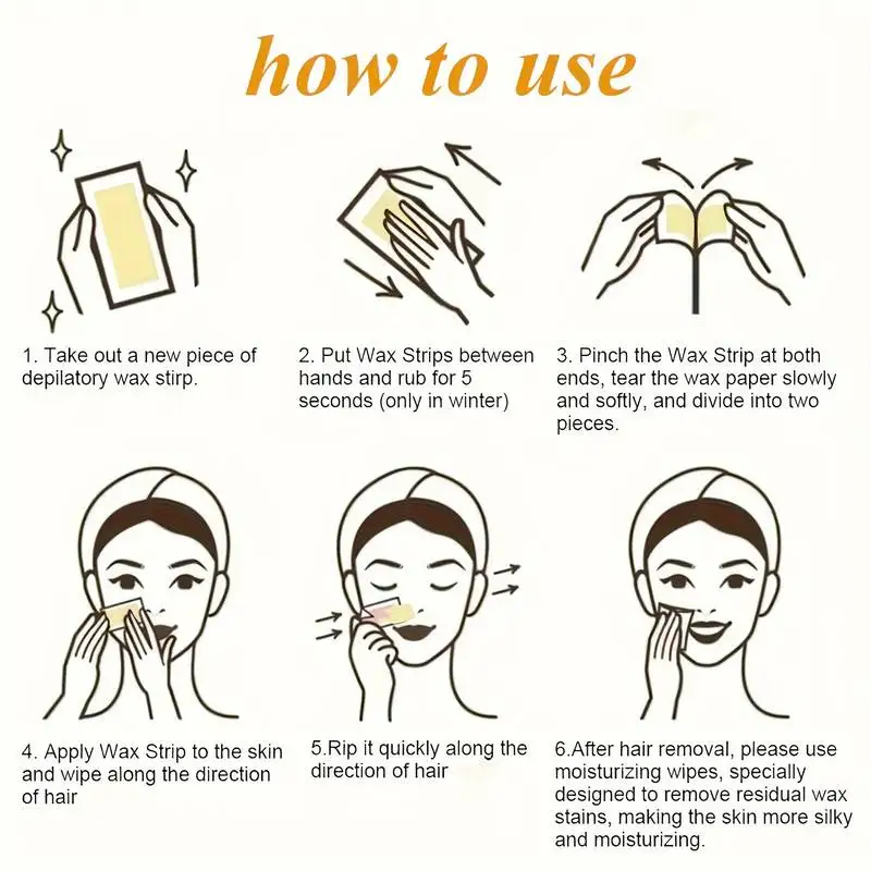 Facial Wax Strips, Facial Hair Removal, Quick and Painless Hair Removal Kit, for All Skin Types, 10/20 Pieces ﻿