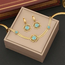 316L Stainless Steel Imitation Turquoise Hollow Flowers Charm Chain Necklaces Bracelets Earring Fashion High Jewelry Party Gifts