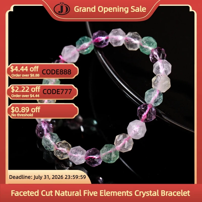1 Pc Multi-Color Faceted Cut Natural Five Elements Crystal Bracelet Elastic Wristband Lucky Amulet Jewelry Gift