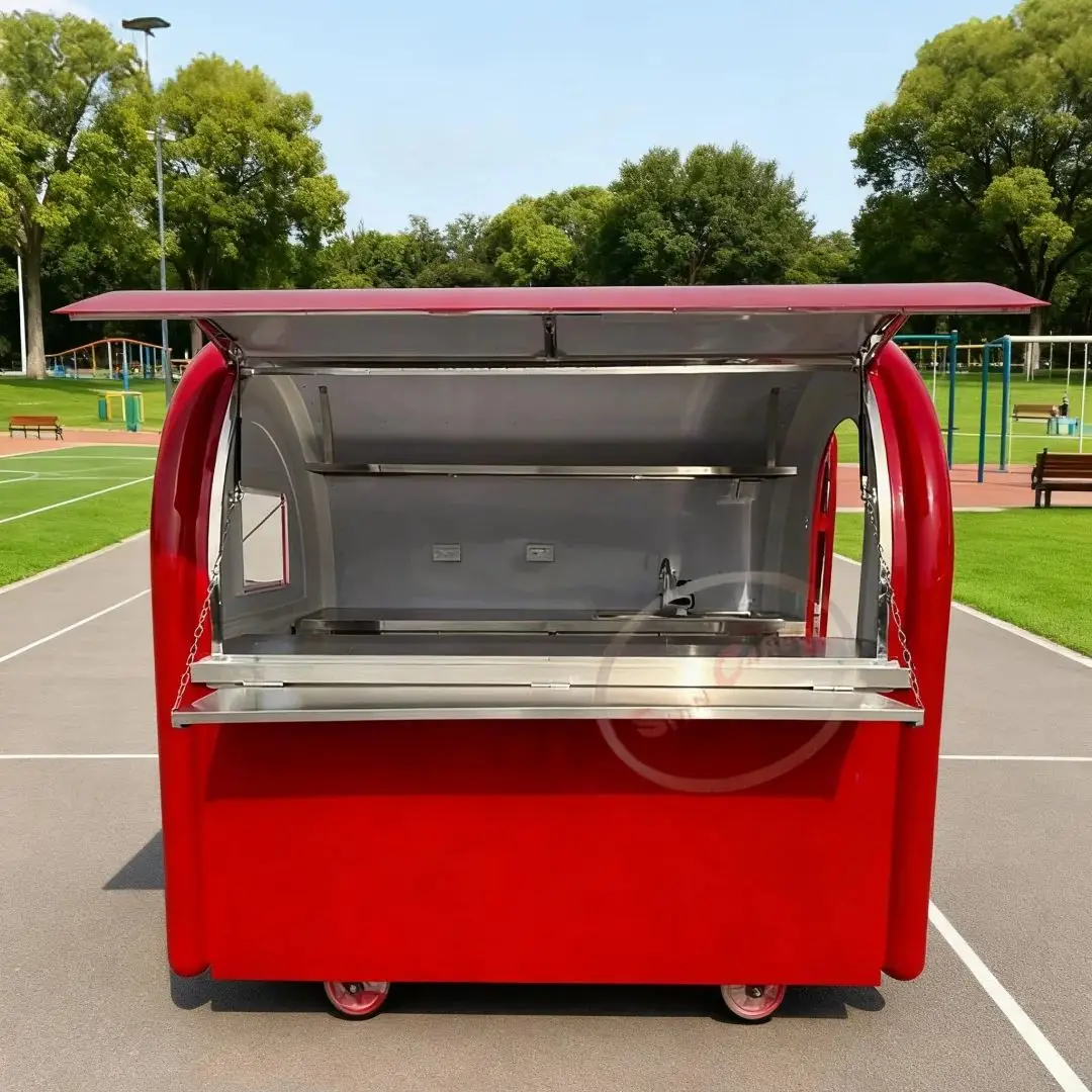 Outdoor Wind-Resistant Thickened Frame Towing Snack Cart Commercial Durable Food Trailer Street Fast Vending Cart