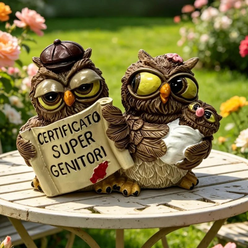 Owl Family Resin Sculpture - Super Parents Certificate Decor, Cute Parent-Child Owl Statue, Indoor Home Decor