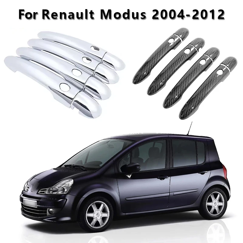 

For Renault Modus 2008 Accessories 2004~2012 Carbon Fiber Handle For Car Or Glossy Chrome Door Handles Cover Set Car Accessories