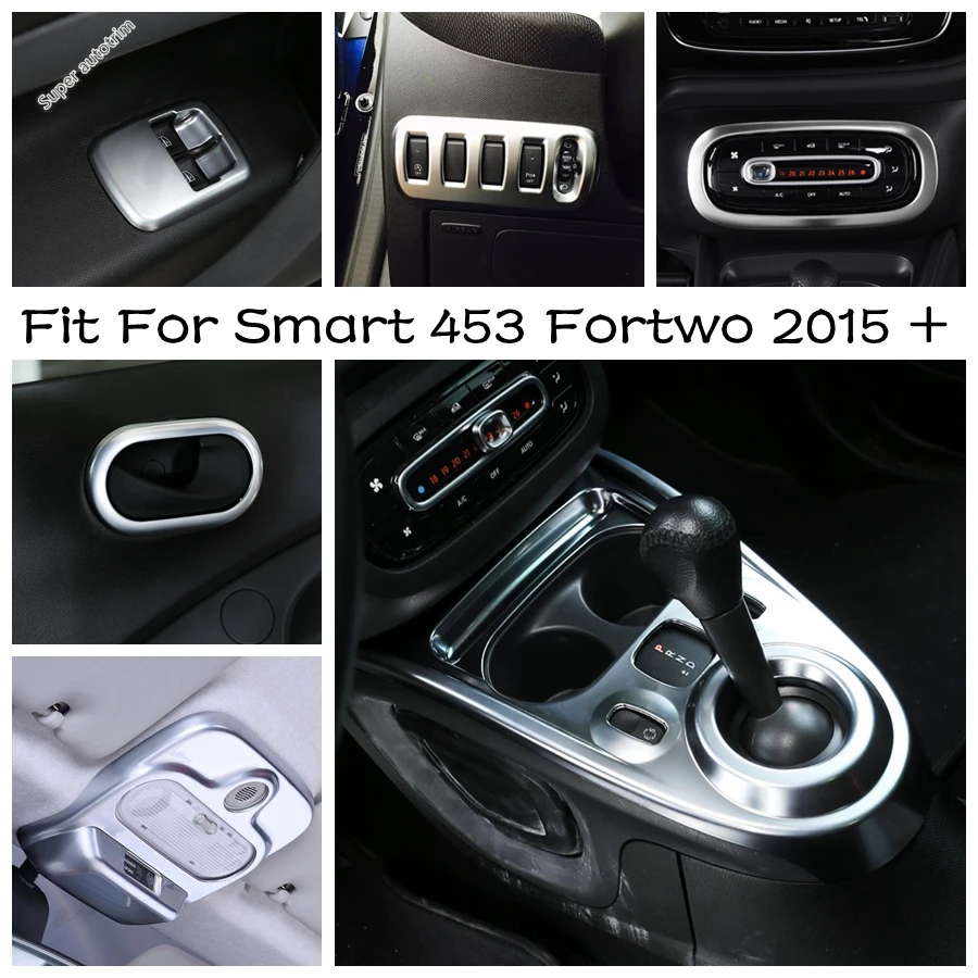 

Matte Interior Refit Kit Head Light Lamp Switch / Armrest Window Glass Lift Button Cover Trim For Smart 453 Fortwo 2015 - 2021