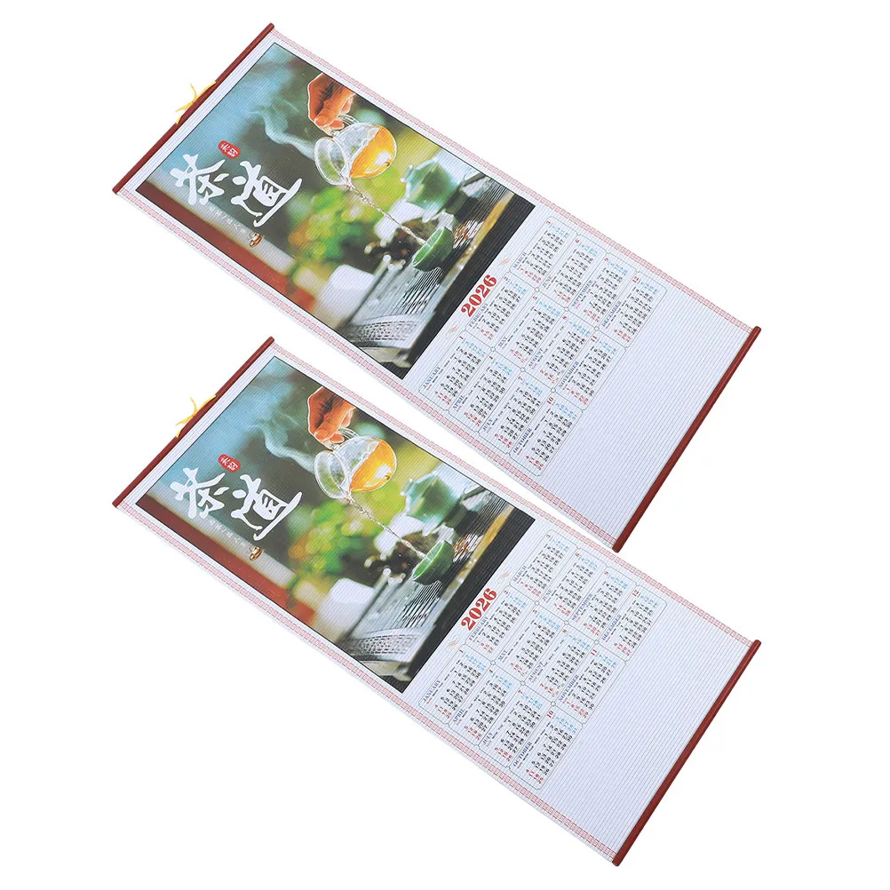 

2Pcs Chinese Lunar Calendar 2026 Horse Year Wall Scroll Calendar Premium Paper High Detail Printing Festive Home Office New Year