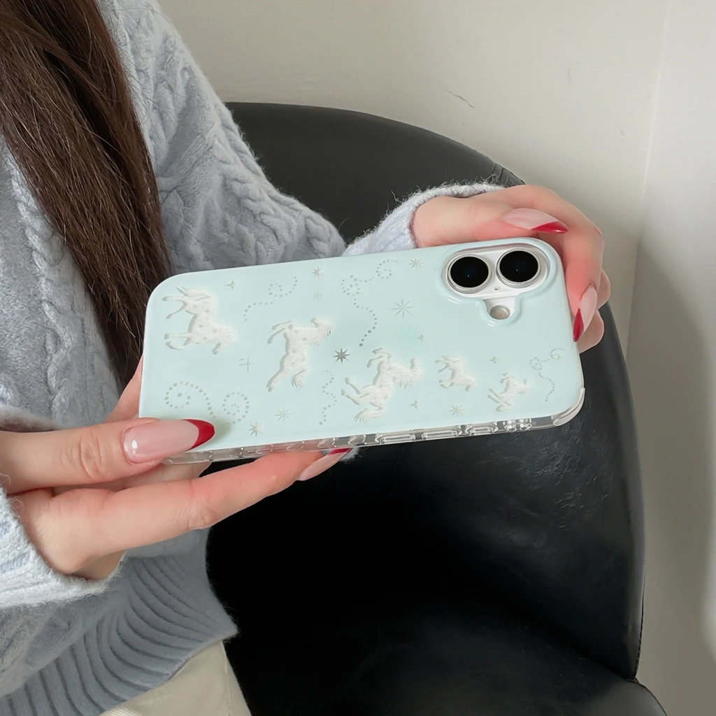 Frische, hellgrüne, ausgehöhlte Glitzer-Pony-Silhouette, silberner Stern, schützende Handyhülle für iPhone 18 17 16 15 14 Pro Max – Detail 9