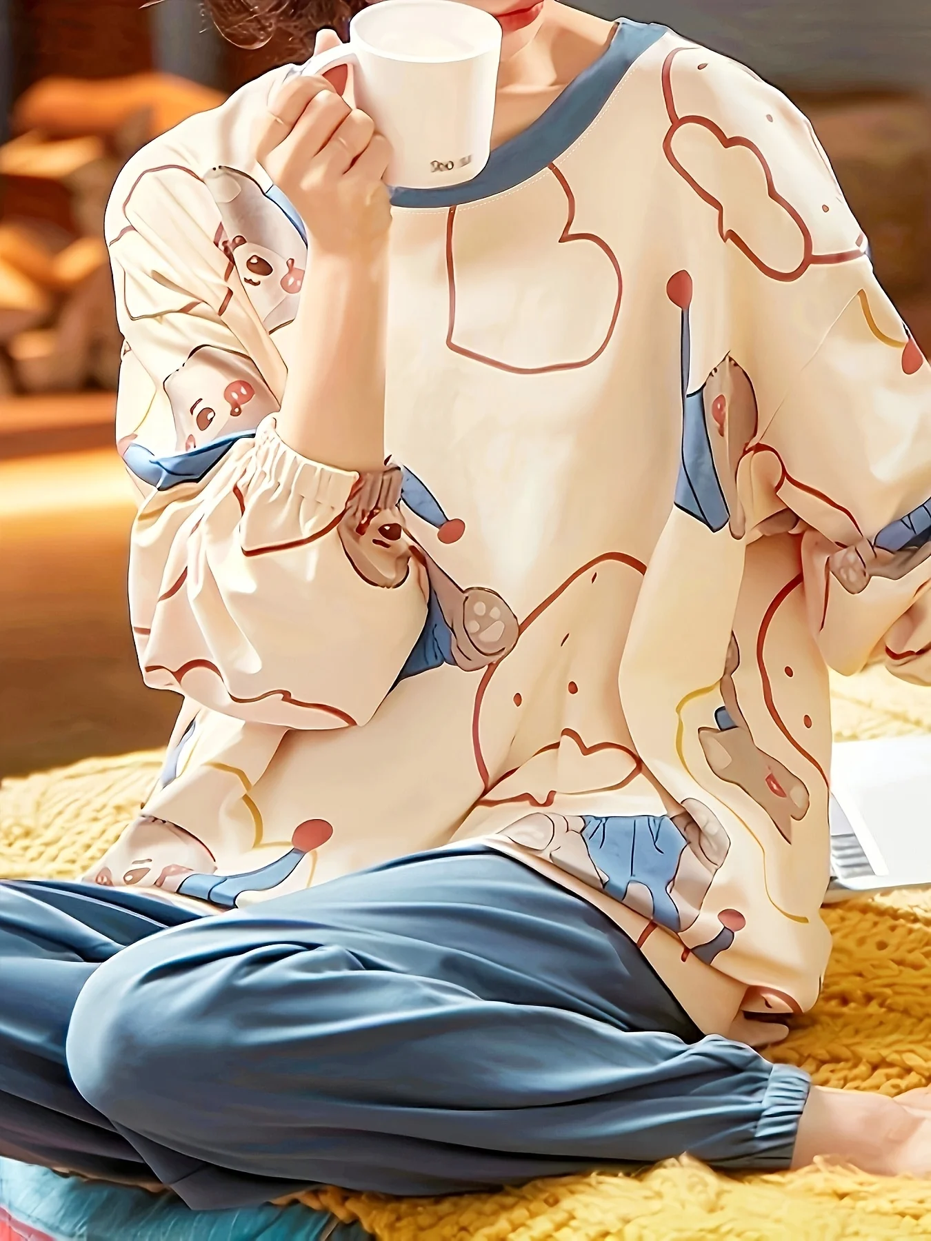 

Новый женский пижамный комплект в корейском стиле на весну, осень и зиму - верхняя - носимая, высококачественная, комплект домашней одежды больших размеров