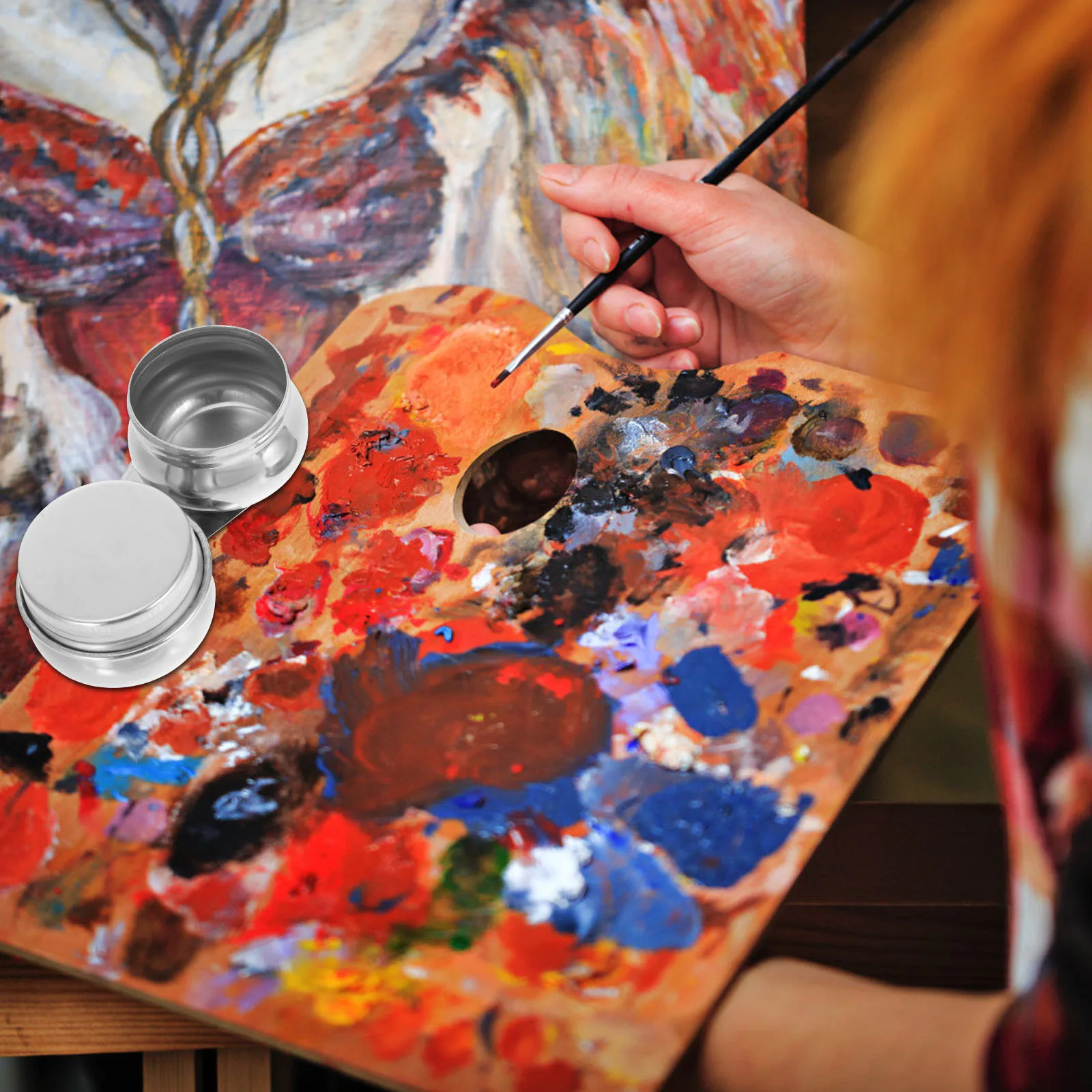 Doppio vaso in acciaio inossidabile con coperchi Design a clip di grande capacità per pennello di stoccaggio solvente per pittura ad acquerello ad olio