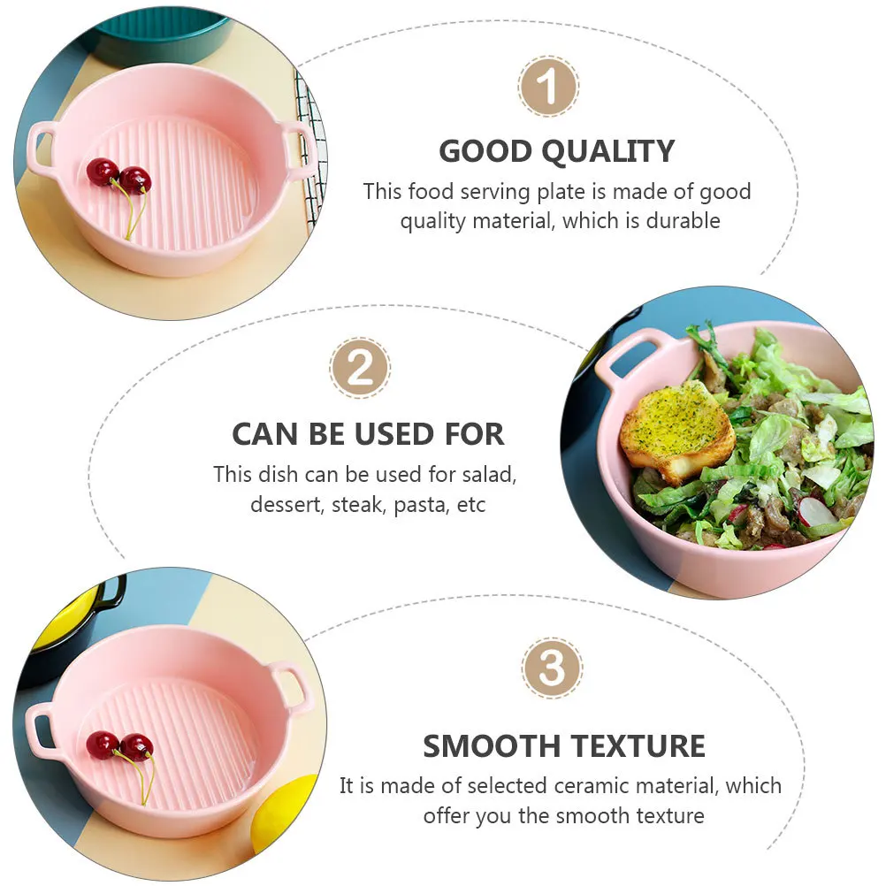 

1Pcs Dual-Ear Roasting Pan Ceramic Dish for Salad Dessert Steak Pasta Nordic Style Serving Plate Household Restaurant Tableware