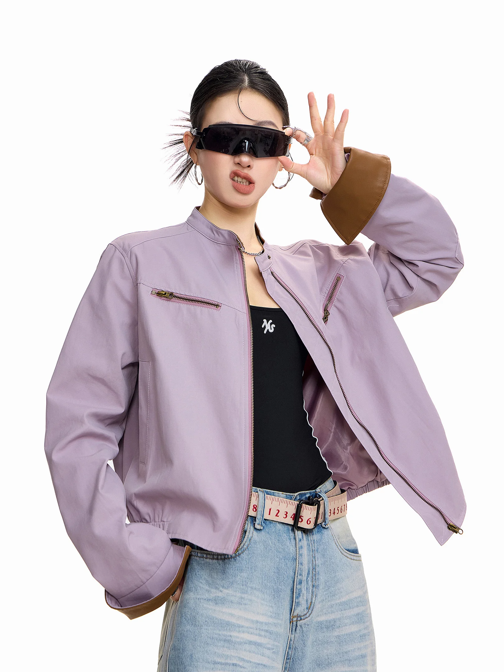 

Женская свободная куртка-жакет ICH MODE American Style, фиолетовая, весна 2026, новая коллекция, укороченная, для женщин