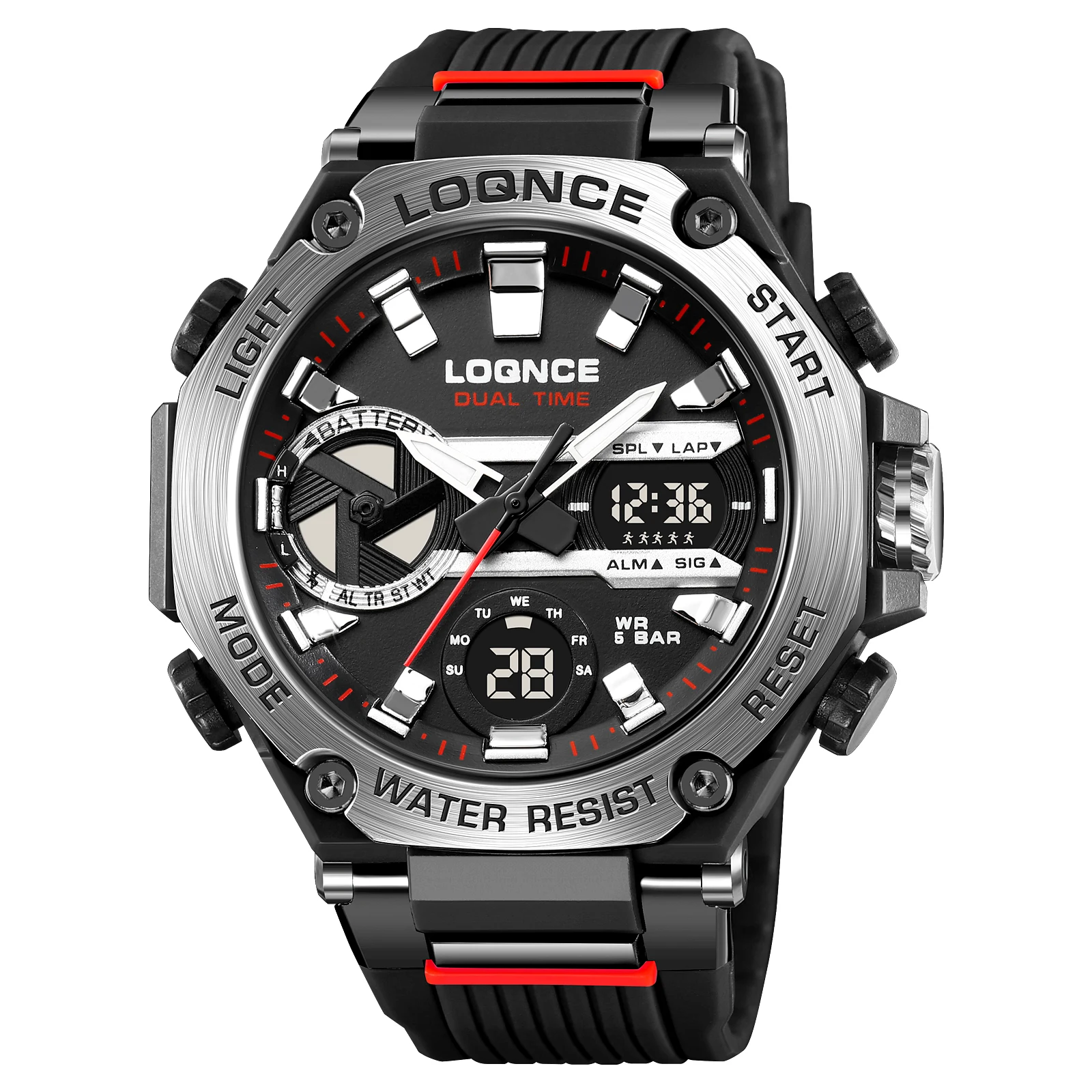 New LOQNCE  Male montre homme Hour Sport Watches Digital Double Time Chronograph Watch Mens LED Chrono Week Display Wristwatches