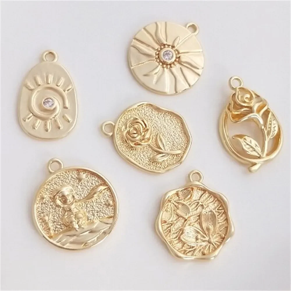 

14K Gold Package Rose Sakura Sun Prince Round Tag Pendant DIY Necklace Bracelet Tag Jewelry Charms Pendant K385