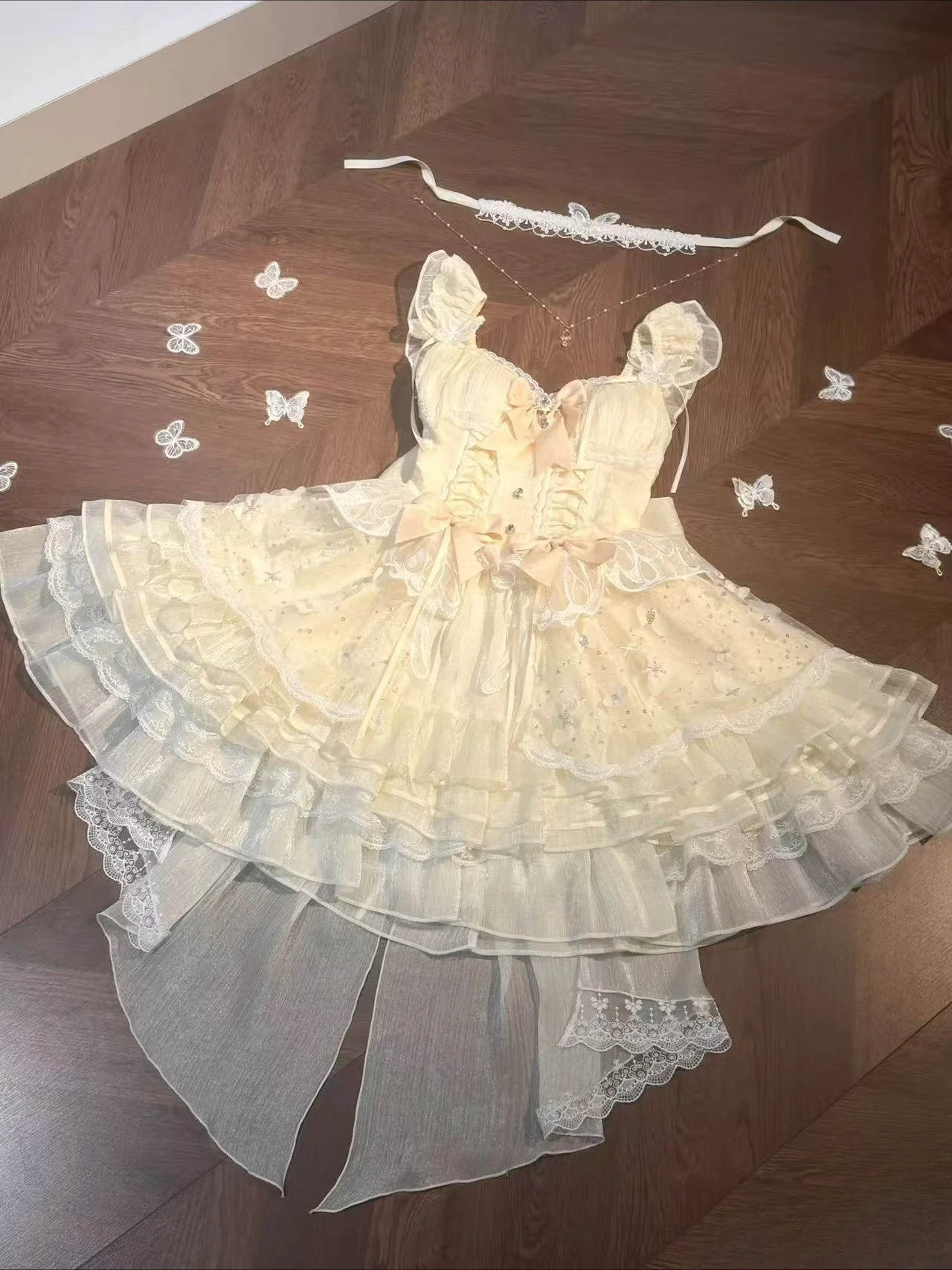 الحلو الأميرة لوليتا فستان حفلة امرأة أنيقة Y2k شيك القوس الجنية خمر فستان سليم زهرة الدانتيل ملابس الرجعية الصيف اليابانية #5