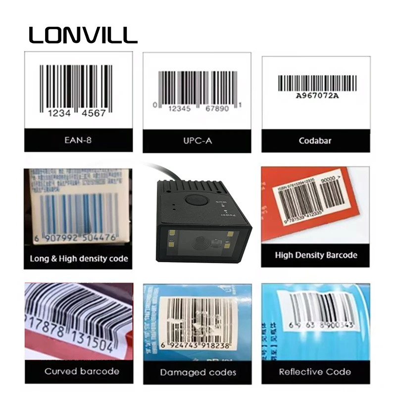 LONVILL High Density Decoding Readable Damaged Codes CMOS Industrial Barcode Scanner for Assembly Line