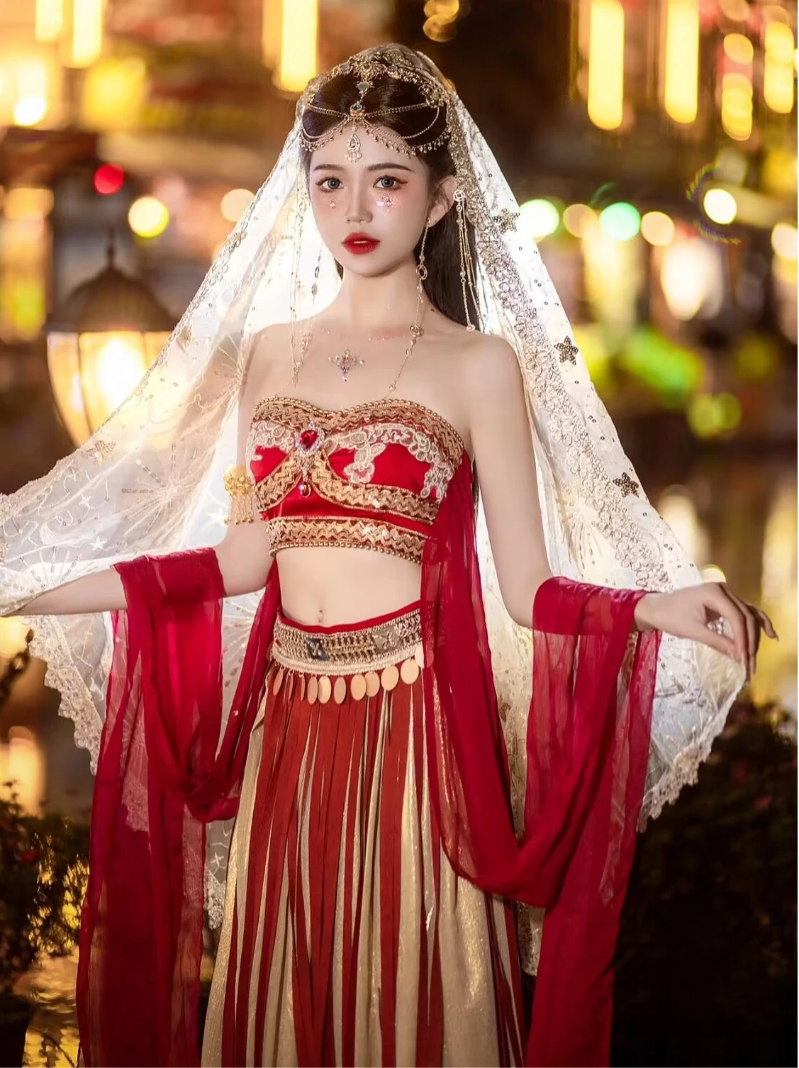

Exotic Ethnic Sle Clothing Dunhuang Flng Desert Photo Studio Costume Polyester Material 8-25 Years Old Women