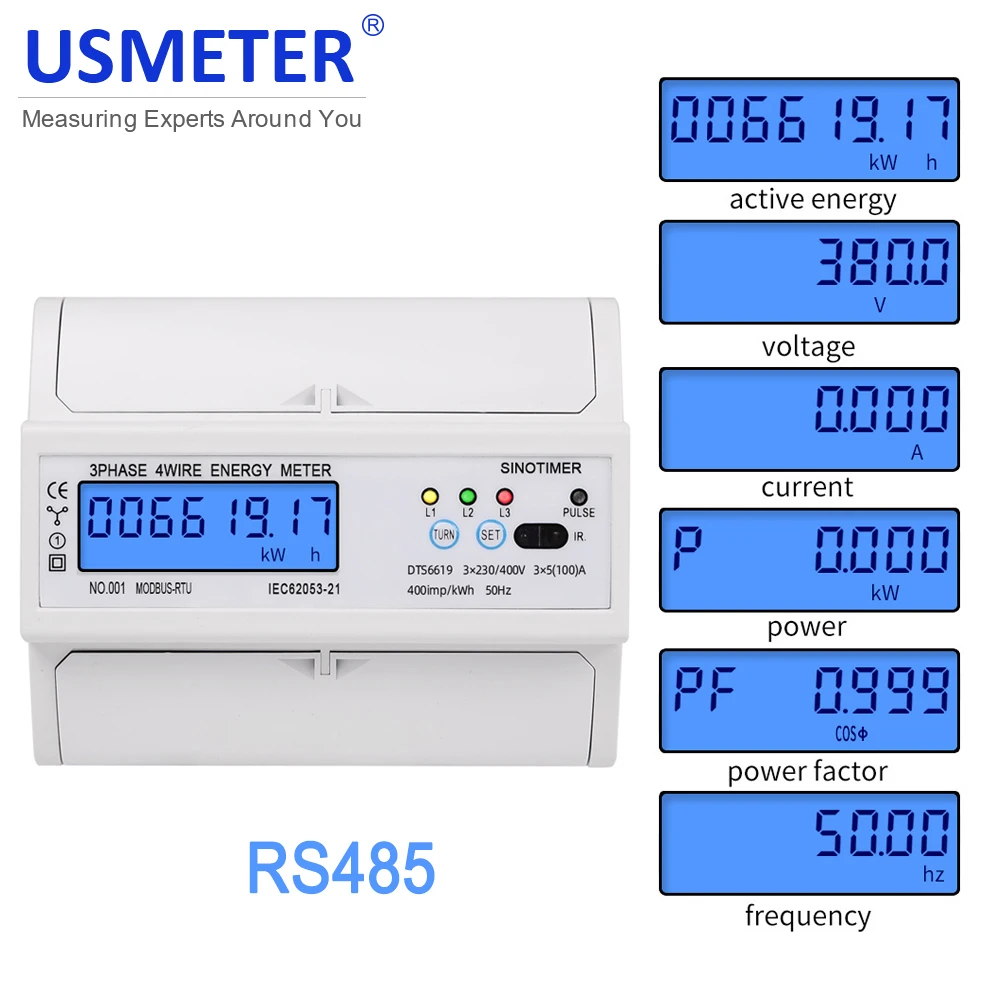 New 380V Energy Meter with Backlight Multifuctional Volt Amp Watt Meter Three-Phase Electric Meter Wattmeter RS485 Modbus