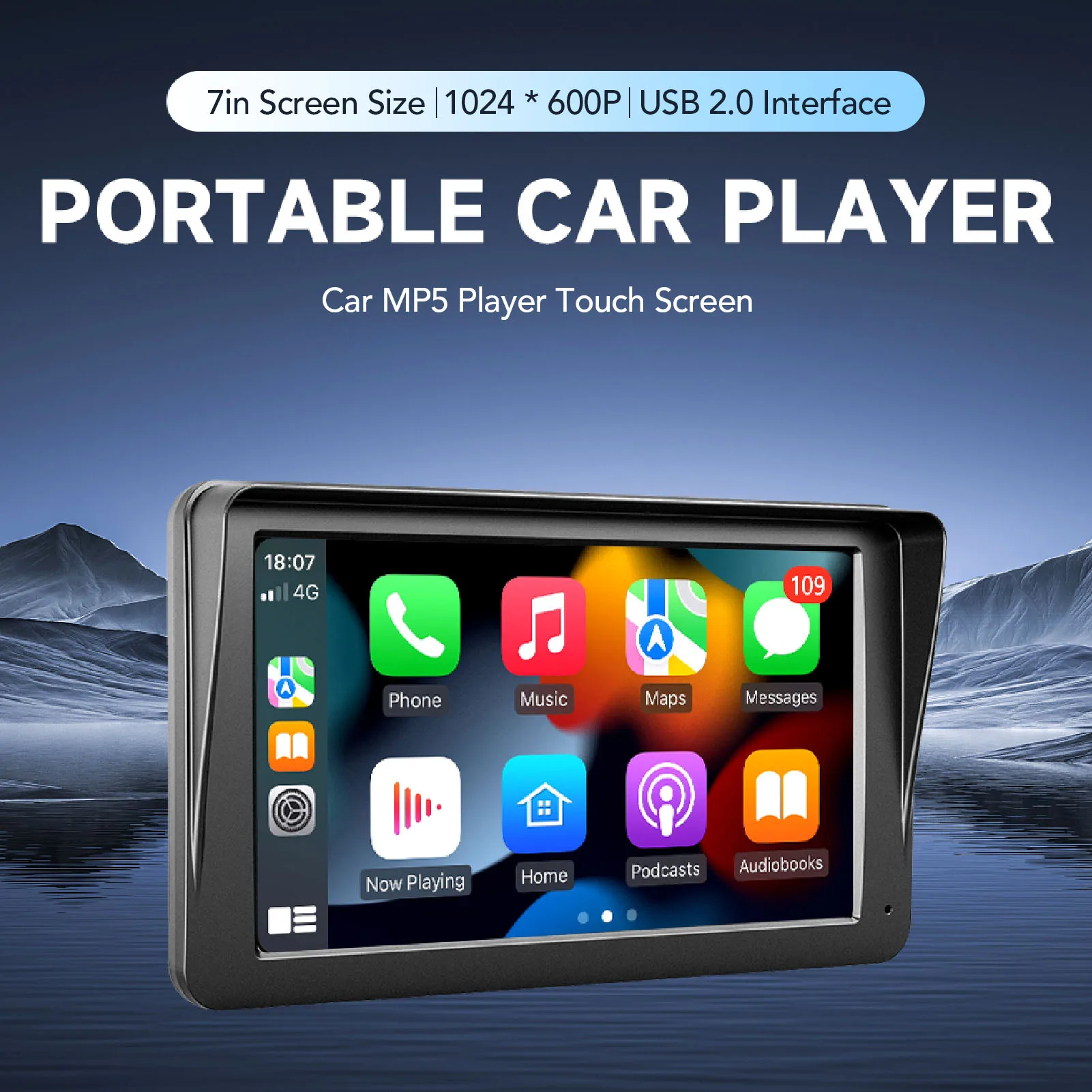 7in Car MP5 Player  Portable Car  Reverse Image FM Radio Built in Speaker Hands  Call for Android Auto